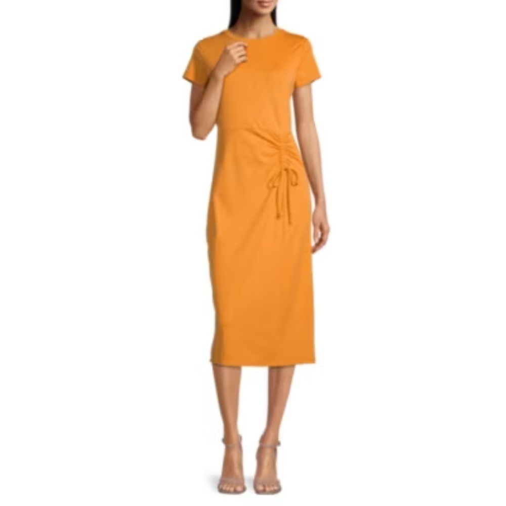 Liz Claiborne Yellow Ruched Tie Front Dress
